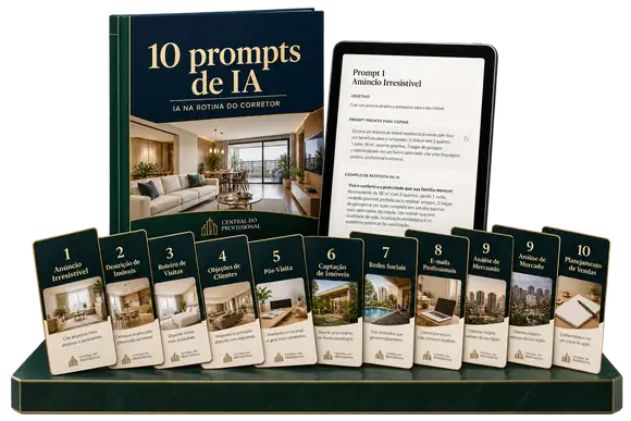 Mockup transparente do bônus com 10 prompts de IA para corretores